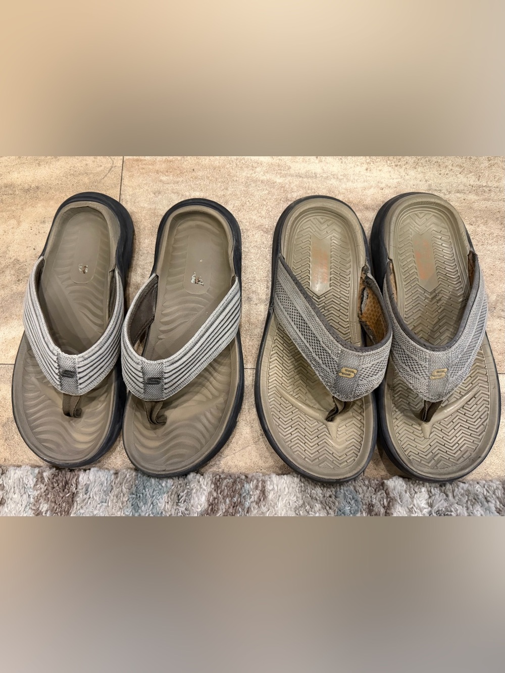 2 Pair Skechers Men’s Beige and Gray Comfort Flip-Flops